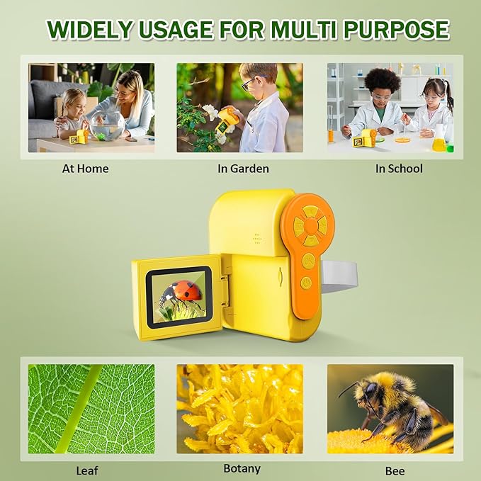 1000X Handheld Microscope for Kids, 4K 2.0" Screen Mini Pocket Microscope with 6 Adjustable LED Lights, Edu Science Birthday Gifts for Kids Ages 8-12, 32G SD Card Included - Yellow