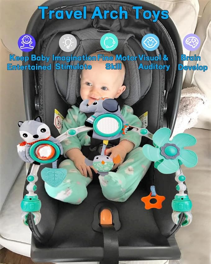 Baby Stroller Arch Mobile, Adjustable Musical Arch Toys Mobile for Crib with Universal Clamps, Versatile Activity Toy Bar for Bouncer Infant Car Seat Toys 0 6 Months Mobile for Bassinet Swing - Gray