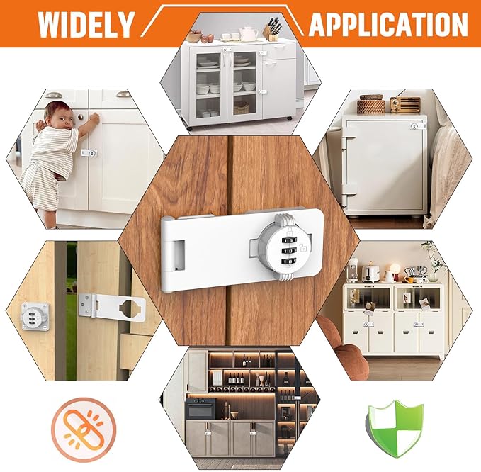 Keyless Cabinet Lock with Combination, Locker Code Lock with 3-Digit Combination, Security Door Lock for Drawers, Lockers, Bifold Doors, Small Doors, Closets, Refrigerators (White-2pcs)