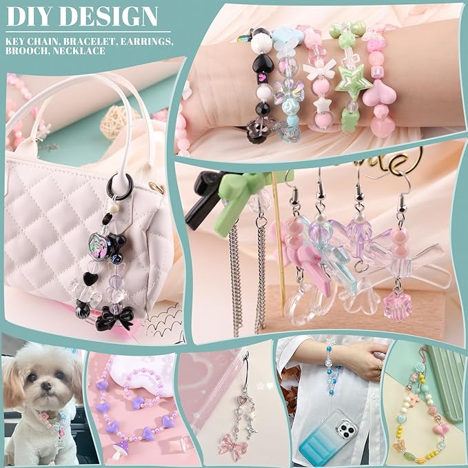 Assorted 260-320PCS Acrylic Beads for Bracelet Making, Flower Bow Butterfly Candy GummyBear Kawaii Aesthetic Beads,Cute Bead for Jewelry Making DIY Necklace Keychain Phone Charms(6 Colors)