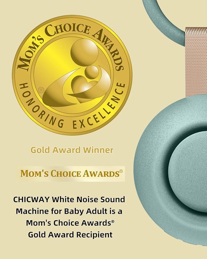 2025 Mom's Choice Awards, Portable Sound Machine for Baby Adult, AI Cry Detection, 18 Soothing Sound, Bluetooth Rechargeable White Noise Machine for Home Office Travel, Nursery Light, Cyan