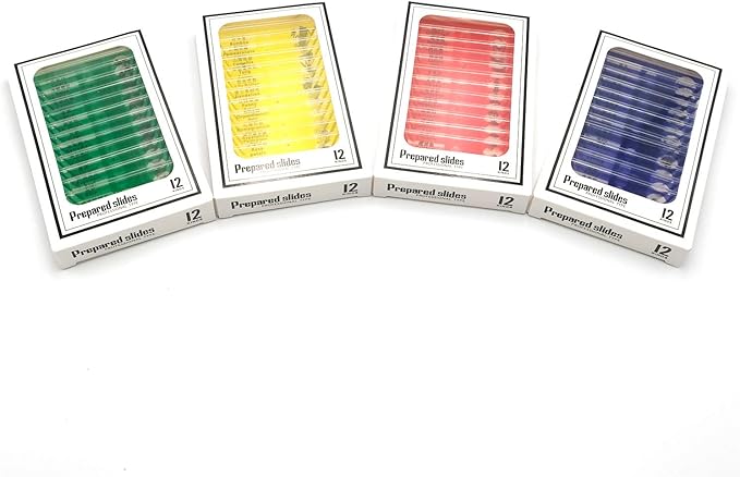48pcs Prepared Plastic Microscope Slides Biological Specimen with 4 Boxes for Children Student Enlighten Education