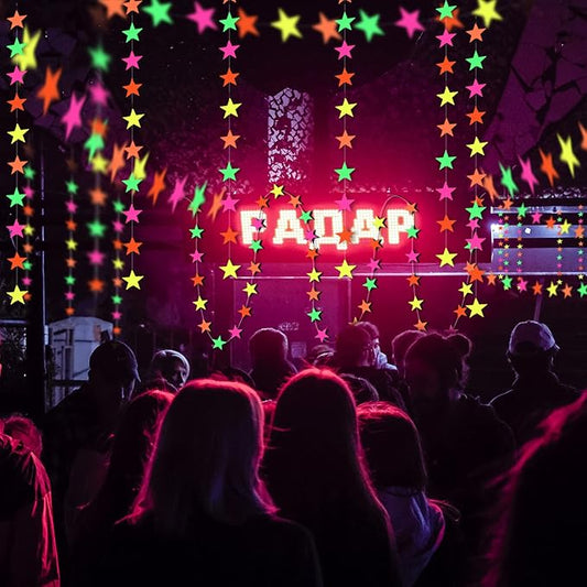 108ft Neon Glow Party Star Paper Garland UV Glow in The Dark Party Supplies Garlands Neon Paper Streamers for Blacklight Fluorescent Supplies for Birthday Wedding Decorations