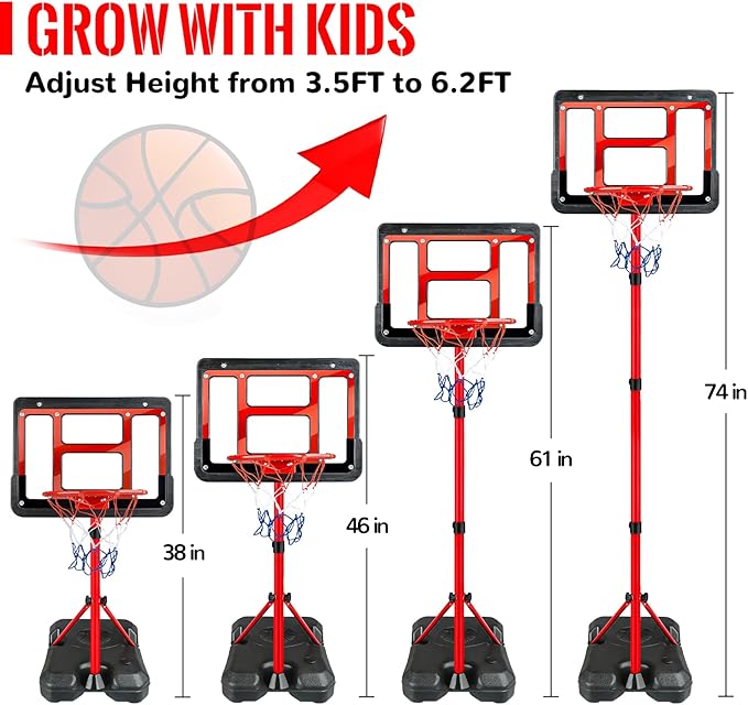 Kids Basketball Hoop with Stand, Adjustable Basketball Set, Toddler Basketball Toys for Boys Age 3 4 5 6 7 8, Indoor Outdoor Backyard Sport Game Gifts