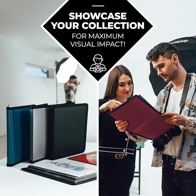 Dunwell Photo Album 8x10 (Silver) with Black Mounting Paper, 8 x 10 Photo & Art Portfolio Presentation Book, 24 Sleeves, Displays 48 Pages, Professional Photography Book for Pictures, Artwork