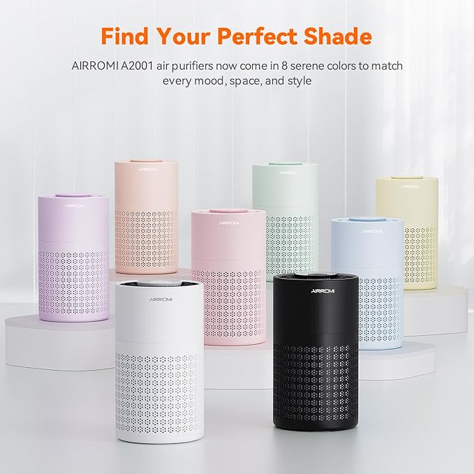 AIRROMI Air Purifier for Bedroom with HEPA 3-in-1 Filter, Pet Air Purifier for Home Cat Pee Smell, Covers Upto 990 Ft², Quiet 360°intake Air Cleaner for Pet Hair,Allergies,Pollen,Smoke A2001 Purple