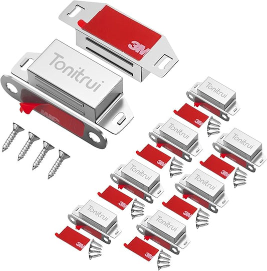 Cabinet Door Magnet, Flat Bottom Cabinet Magnetic Catch with Adhesive, Easy to Install,Only Takes 1 Minute,35lb Magnetic Cabinet Door Drawer Latch(Sliver, 8Pack)