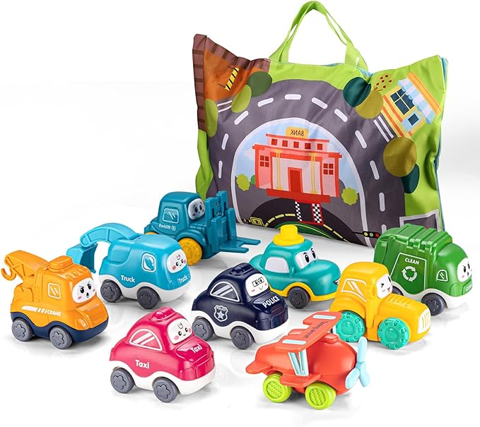 ALASOU 9 PCS Baby Cranes Car Toys with Playmat/Storage Bag|1st Birthday Gifts for Toddler Toys Age 1-2|Baby Toy for 1 2 Year Old Boy|1 2 Year Old Boy Birthday Gift for Infant 12 18 Months