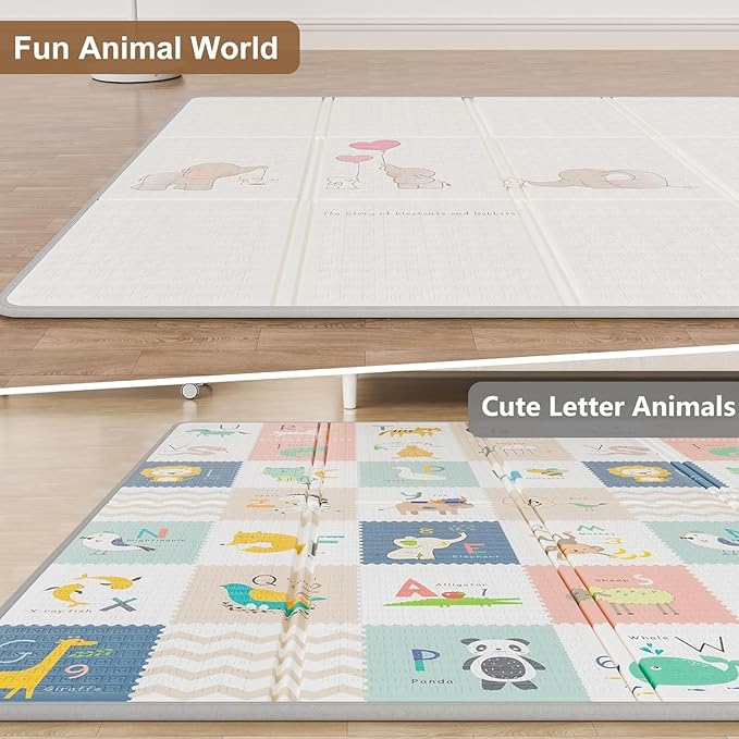 79x71 Baby Play Mat Foldable, Extra Large Foam Play Mat Tummy Time and Crawling Mat, Waterproof & Anti-Slip Reversible Portable Baby Floor Mat for Infant, Toddler