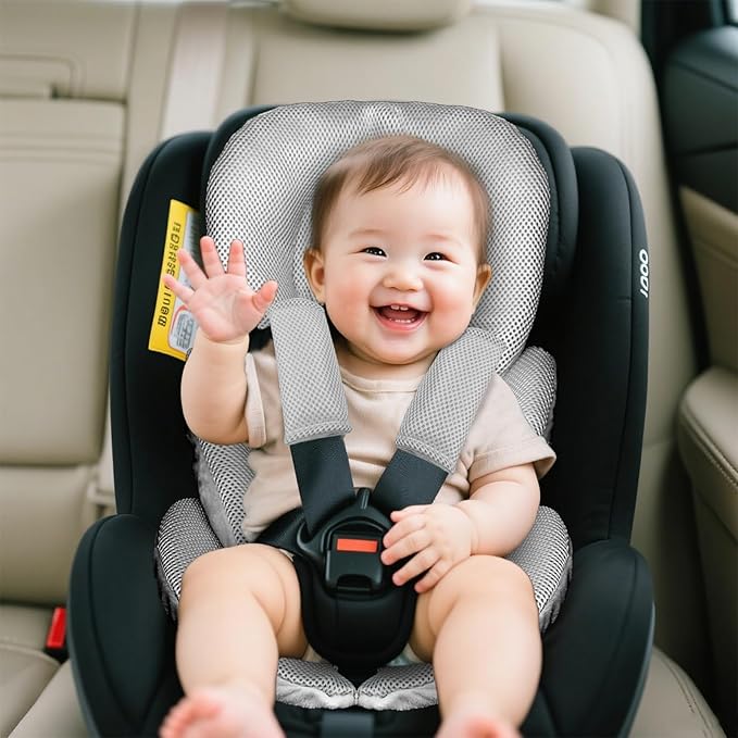 Infant Car Seat Insert for Newborn Girls Boys, Summer Mesh Baby Carseat Head Support with Strap Pads, Soft Reversible Baby Car Seat Insert Cushion Pad for Car Seat, Stroller, Bouncer, Swing, Gray