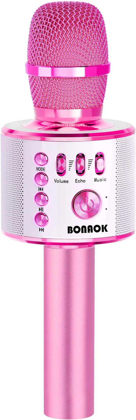 BONAOK Kids Karaoke Microphone, Wireless Bluetooth Microphone for Singing, Gift for Kids, Adults, Girls, Boys, Christmas Kids Toys Gifts for Ages 3, 4, 5, 6, 7, 8+ Years Old (Light Pinkcolor)