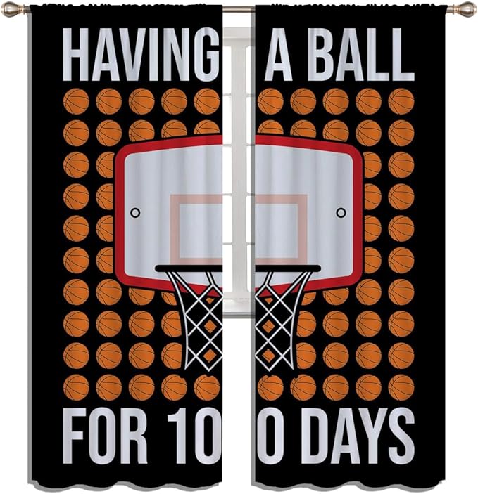 Basketball Blackout Curtains for Boy Girl Room Darkening Decor,Sports Themed Hoop and Many Basketballs Bedroom Living Room Home Rod Pocket Thermal Insulated Window Curtain/Drapes Panel,84x63 Inch…