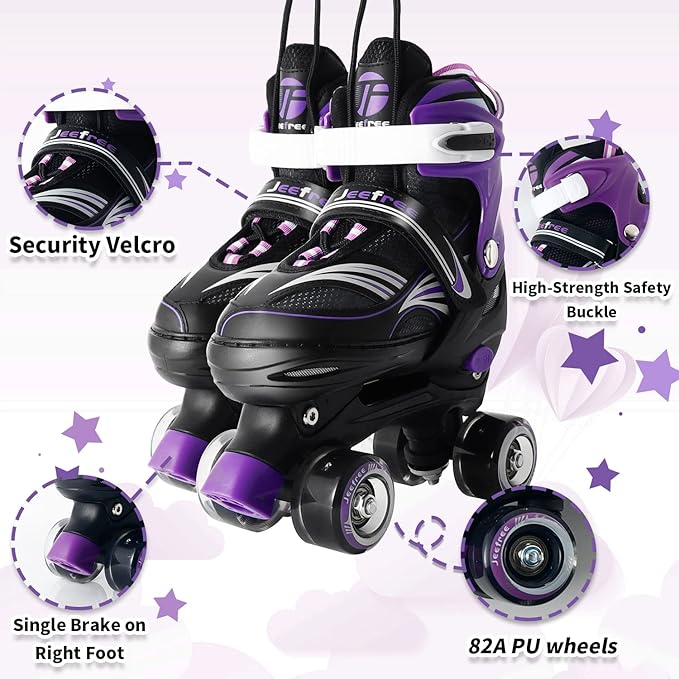 Adjustable 4 Size Kids Roller Skates With Light up Wheels for Girls Ages 5-8-12, Safe and Fun Illuminating Skates for Kids, Toddlers, Boys