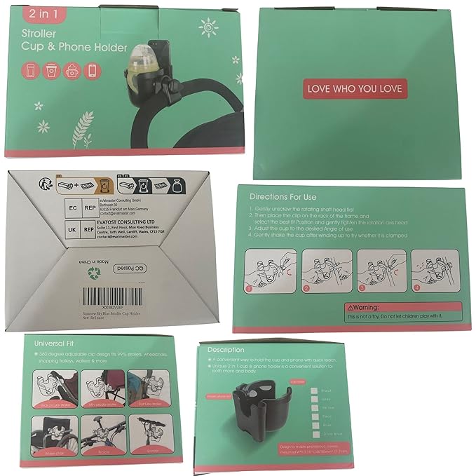 Suranew Adjustable Stroller Cup Holder with Phone Holder for Baby Stroller for Family Members, Sky Blue