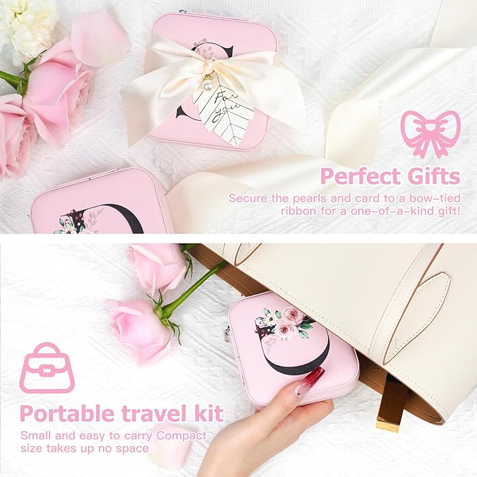 AYGXU Travel Jewelry Box for Women and Girls - Small Case With Initial A-Z - Teacher Gifts