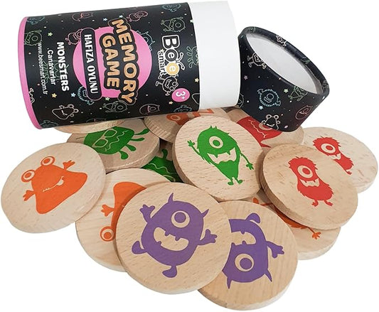 bee smart Wooden Memory Game - Matching Memory Game for Kids 3 and Up, 16Pcs | Educational Toy for Preschool Toddlers Board Games (Monsters)