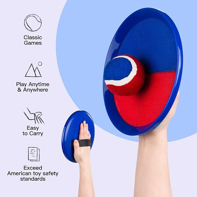 EVERICH Upgraded Toss and Catch Ball Game Set - Indoor and Outdoor Games for Kids 3-12, Beach Sand Pool Water Toy Includes 4 Paddles 4 Sticky Balls, Easter Basket Stuffers Boys Girls Birthday Gifts