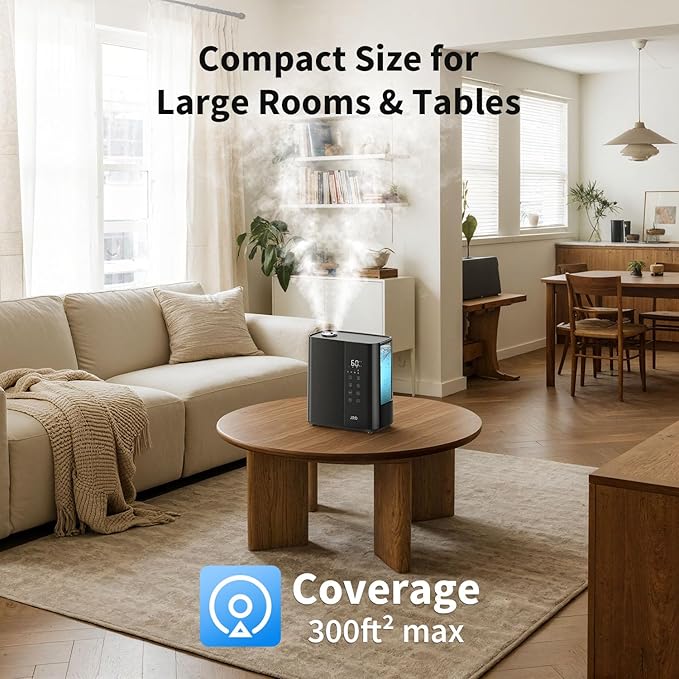 JRD Smart Humidifiers for Bedroom, 5L Warm & Cool Mist Ultrasonic Air Humidifier for Large Room Home Indoor, 50Hrs Quiet Runtime for Baby, Plants, Remote Control, Auto Humidity Sensor, 12H Timer