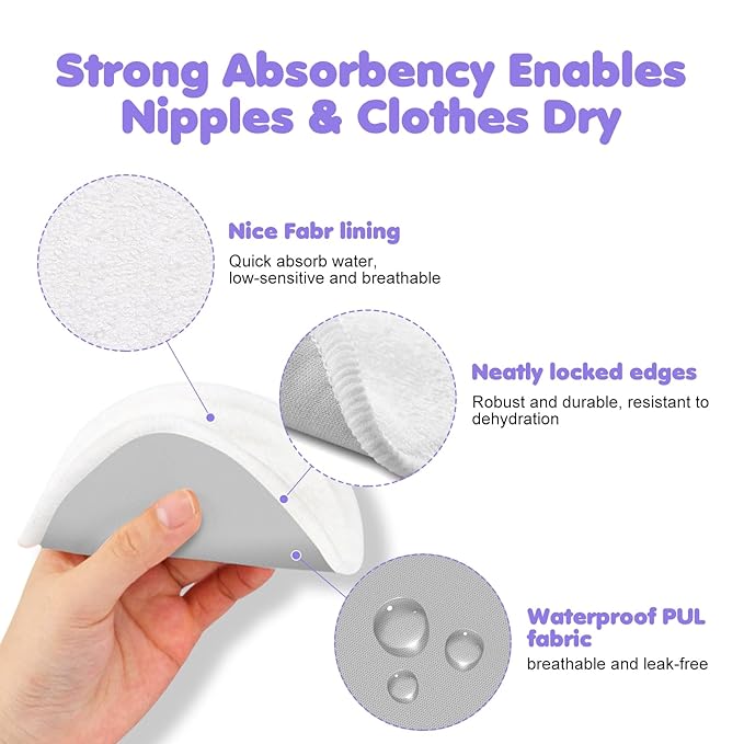 14 PCS Reusable Breast Pads for Breastfeeding – Washable Nursing Pads, Reusable Nursing Pads with Wash & Carry Bags, 4.7 Inch