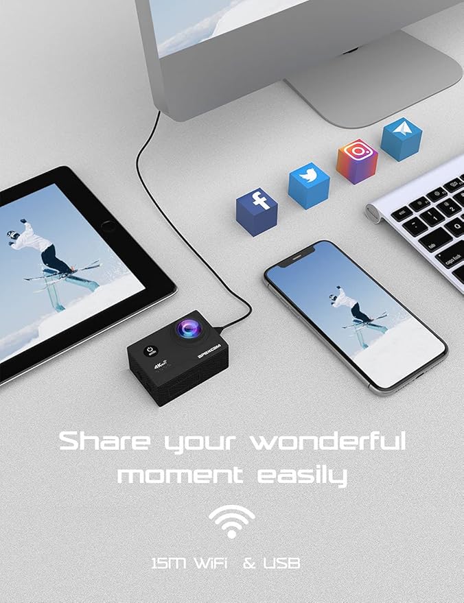 Apexcam Action Camera 4K with 64G SD Card Sport Cameras 20MP 131FT Waterproof Underwater Camera 170°Wide-Angle WiFi Camera with 2.4G Remote Control, 2 Batteries, Mounting Accessories Kits