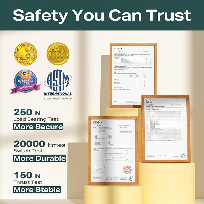 Cumbor 29.7-48" Baby Gate for Stairs, Mom's Choice Awards Winner-Dog Gate for Doorways, Auto Close Safety Pet Gate for Dogs Indoor, Easy Install Pressure Mounted Child Gate with Walk Thru Door, Brown