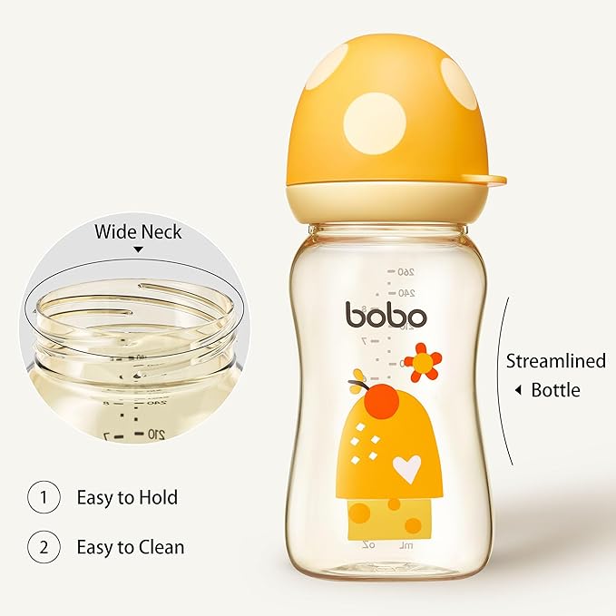 YOHKOH PPSU Baby Bottle Wide Neck, Newborn Anti-Colic Baby Bottle with Natural Response Nipple, Streamlined Body, Easy to Clean (8.8oz (Pack of 4), Yellow)