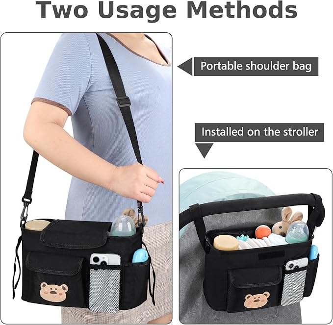Accmor Universal Stroller Organizer with Cup Holder and Shoulder Strap, Stroller Bag Caddy Organizer Stroller Accessories for Uppababy, Baby Jogger, Nuna, Doona, Britax Strollers