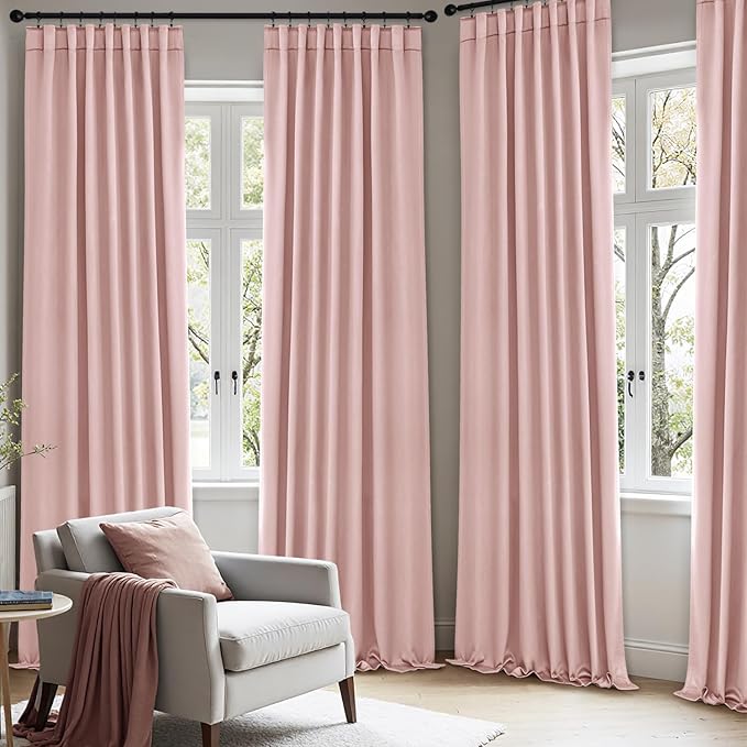 ANRODUO Light Pink Blackout Curtains for Girls Bedroom Living Room, Back Tab Rod Pocket Pinch Pleated Thermal Insulated Room Darkening Curtains 72 Inches Long 2 Panels, 42 x 72 Inch