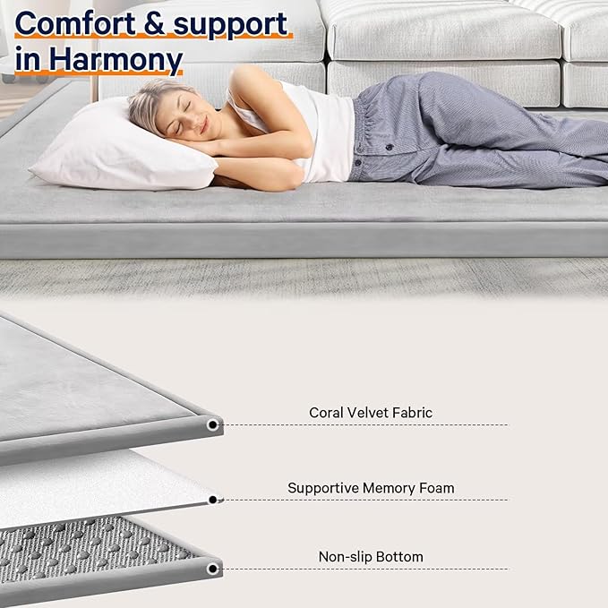 Baby Play Mat for Floor Tummy Time Mat Nursery Rug Muscle Mat Area Rug Playroom Rug Tatami Mat 79"x118" Memory Foam 1.3" Thick Crawling Mat for Babies,Toddlers, Infants, Kids(Light Gray)