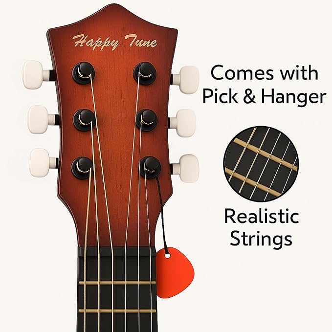 23" Acoustic Guitar, Kids 6 String Toy Guitar - Realistic Steel Strings - Beginner Practice First Musical Instrument for Children, Toddlers (Mahogany)