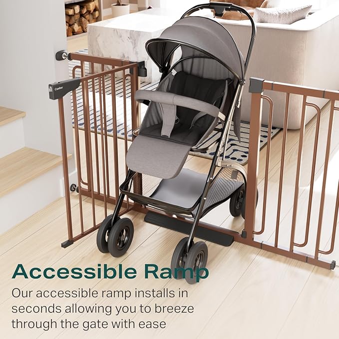 Cumbor 29.7-57" Extra Wide Baby Gate for Stairs, Mom's Choice Awards Winner-Dog Gate for Doorways, Pressure Mounted Walk Through Safety Child Gate for Kids Toddler, Tall Pet Puppy Fence Gate, Brown