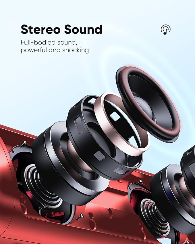 Bluetooth Speaker with HD Sound, Portable Wireless, IPX5 Waterproof, Up to 20H Playtime, TWS Pairing, BT5.3, for Home/Party/Outdoor/Beach, Stocking Stuffers, White Elephant Gifts for Adults (Red)