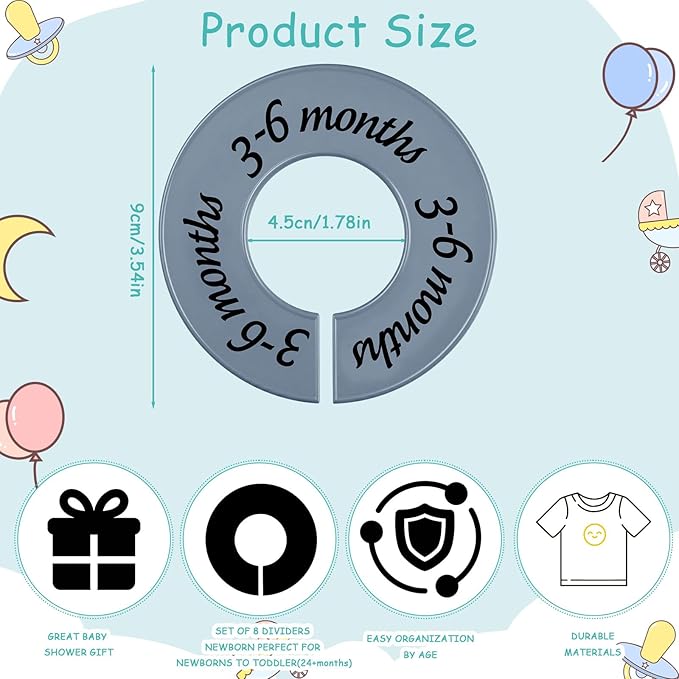 8 Pcs Baby Closet Dividers Unisex Baby Clothes Organizers Clear Labels for Nursery Closet Organizer & Decor Nursery Fits Most Rods(Natural,Earth Stone Color)