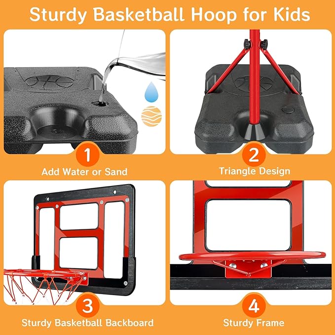Boys Toy Gifts for 3 4 5 6 7 8 Years Old, Kids Basketball Hoop Adjustable Height 3.5FT-6.2FT, Mini Basketball Hoop for Kid Boys, Basketball Goal Toys Outdoor Indoor Game Gifts for Boys, Red