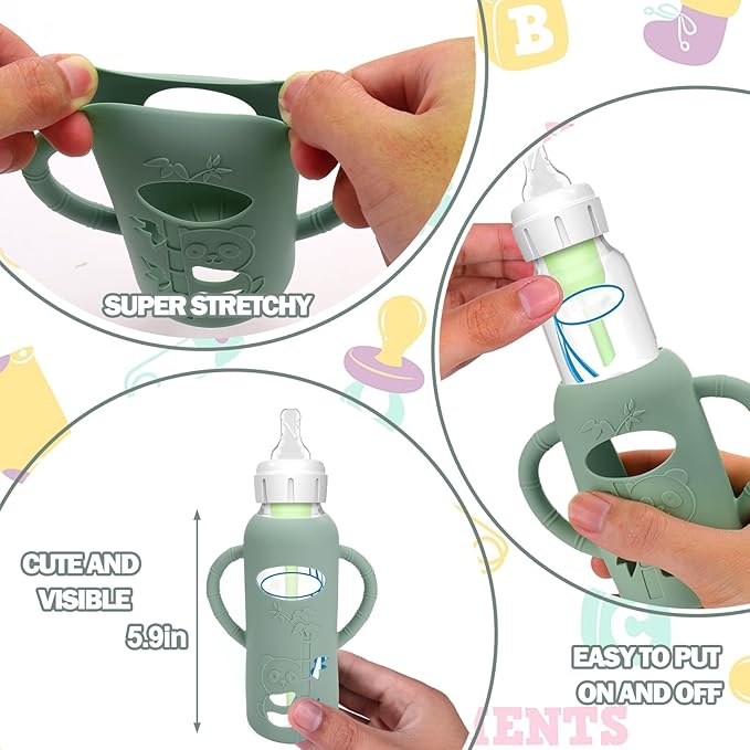3 Pack Silicone Sleeves for Dr. Brown's Glass Baby Bottles - Drop Protection Baby Bottle Sleeves,Compatible with Dr. Brown's Newborn Glass Bottles,with Silicone Handles,8 oz