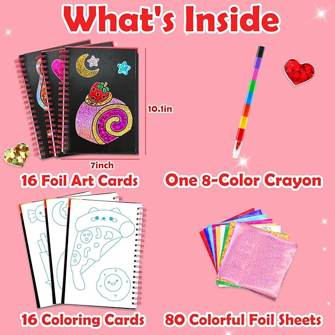 FUNNYB&G Foil Art Craft Activity for Kids - Gift for Girls Crafts for Kids Fun Art Supplies DIY Creative Travel Toy, Birthday Gift Party Favor Toys for Girls Boys 4 5 6 7 8 9 Years Old (Food)