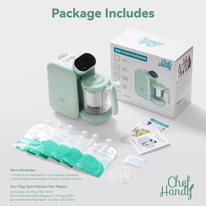 Baby Food Maker, 5 in 1 Baby Food Processor with Steaming Basket, Auto Cooking & Grinding, Touch Screen Control, Baby Steamer and Blender, Baby Food Puree Maker Warmer Mills Machine (Green)