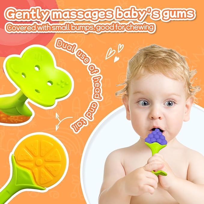 5 Packs Baby Teething Toys for Babies Over 3 Months, Food Grade Silicone Teething Mitten, Anti Dropping Wrist Hand Teethers Baby Chew Toys for Sucking Needs, BPA Free (Caramel)