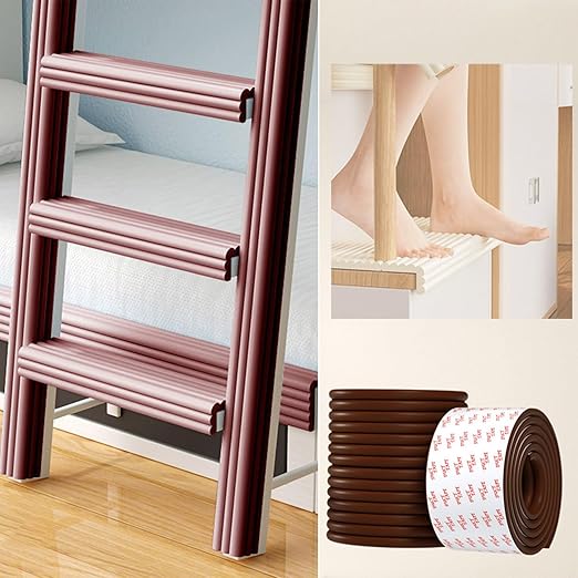 Bunk Bed Ladder Pads,Self-Adhesive Bunk Bed Ladder Cover Foam Padding,Traction Treads for Stair Steps,Soft Extra-Wide Edge Protector,Furniture 6.5 Ft Brown