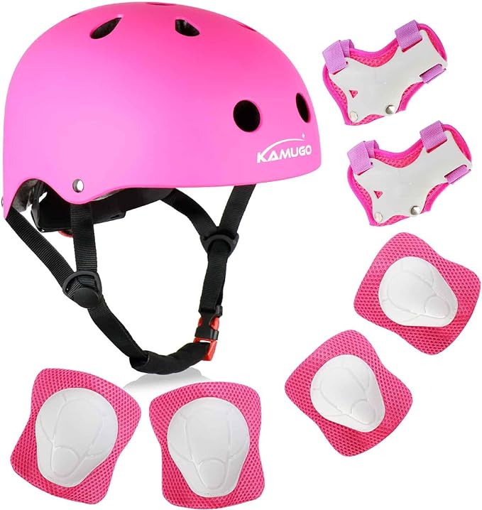 KAMUGO Kids Bike Helmet, Toddler Helmet for Ages 2-8 Boys Girls with Sports Protective Gear Set Knee Elbow Wrist Pads for Skateboard Cycling Scooter Rollerblading