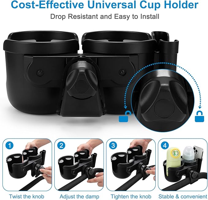 Accmor Stroller Cup Holder with Phone Holder, Bike Cup Holder, Universal Cup Holder for Uppababy Nuna Doona Strollers, 2-in-1 Cup Phone Holder for Stroller, Bike, Wheelchair, Walker, Scooter