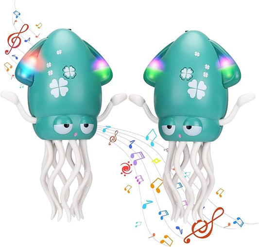 2pcs Magic Electric Dancing Octopus Toy with Led Light and Music,Green