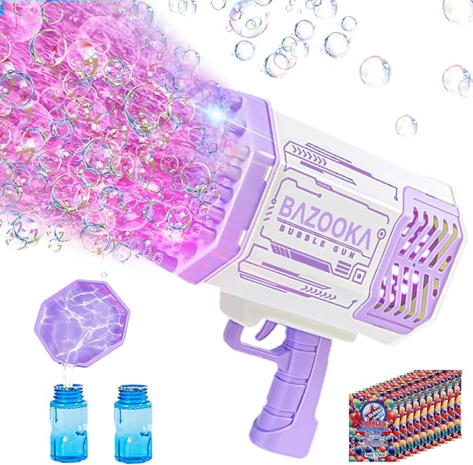 Bubble Gun, Bazooka Bubble Machine Gun, Bubble Blaster Gun with Bubble Solution, 69 Holes Bubble Bazooka Gun Outdoor Summer Toy Party Favors for Kids Purple Bubble Maker Blowers