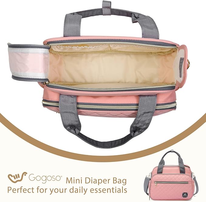 GOGOSO Crossbody Small Diaper Bag, Cute Mini Baby Diaper Tote Bags with Insulated Pockets for Traveling Outdoor Parent,Pink