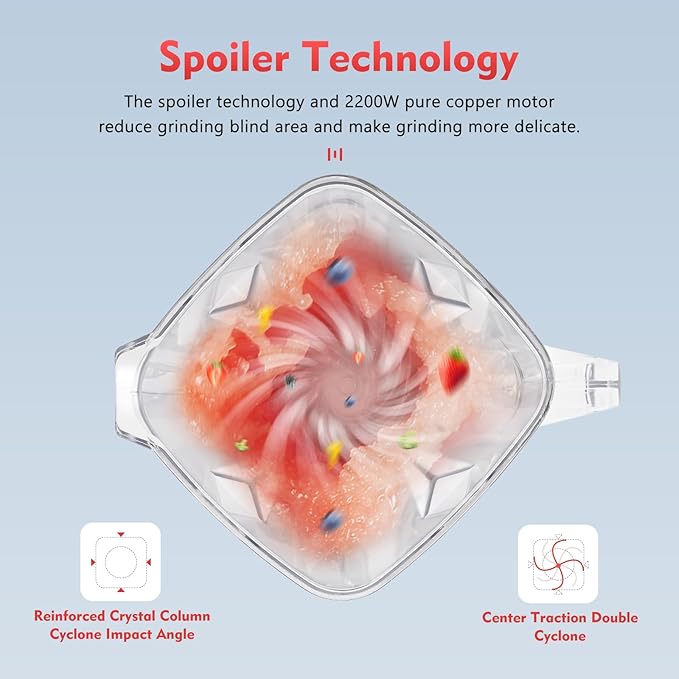 Blender 2L Automatic Smoothie Mixer Baby Food Blender 68oz Fruit Vegetables Juicer 2200W High-Speed Blender Tabletop Soundproof Milkshake Maker (Red)