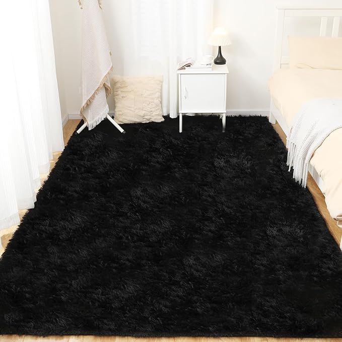Black Rug, 4x5.8 Area Rugs for Living Room, Soft Plush Area Rugs for Bedroom, Non-Slip Indoor Carpet for Nursery, Study Room, Playroom