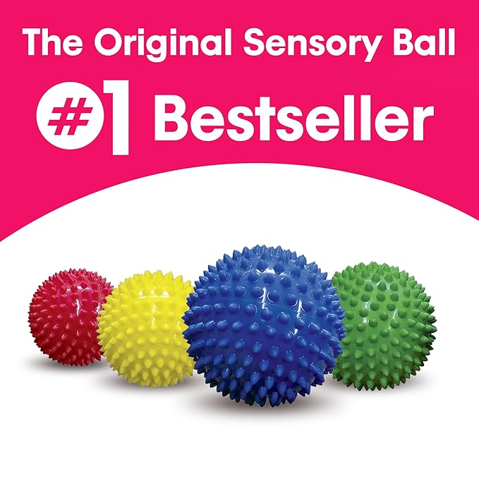 Edushape Sensory Balls for Baby - 4” Solid Color Baby Balls That Help Enhance Gross Motor Skills for Kids Aged 6 Months and Up - Pack of 4 Vibrant Colorful and Unique Textured Balls for Baby