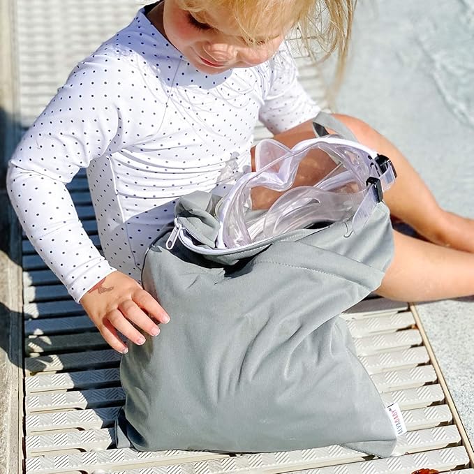 ALVABABY 2pcs Cloth Diaper Wet Dry Bags Waterproof Reusable with Two Zippered Pockets Travel Beach Pool Daycare Soiled Baby Items Yoga Gym Bag for Swimsuits or Wet Clothes LZD2324