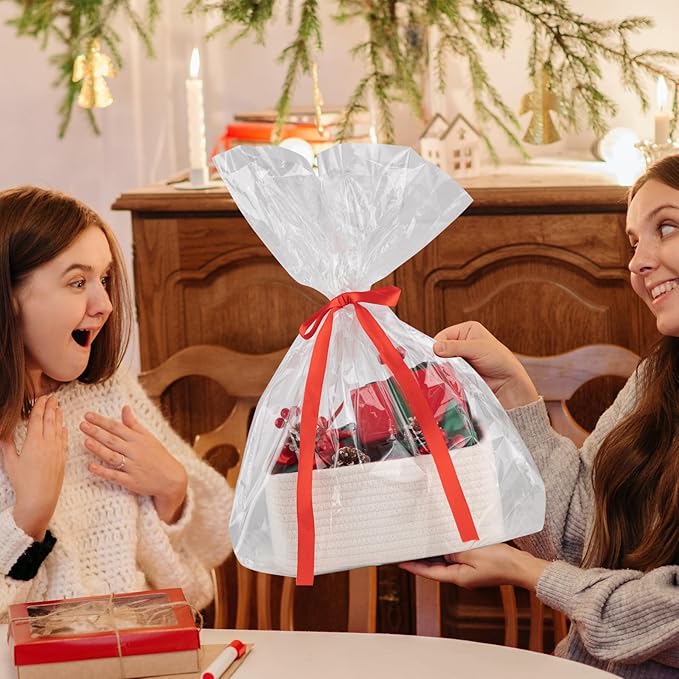 4 Pack Small Storage Shelf Baskets for Organizing, Mini Woven Rope Storage Bins for Towels, Cute Decorative Closet Organizer，Baby Nursery, Gift Empty Baskets -11.81''Lx7.87''Wx4.72''H-White