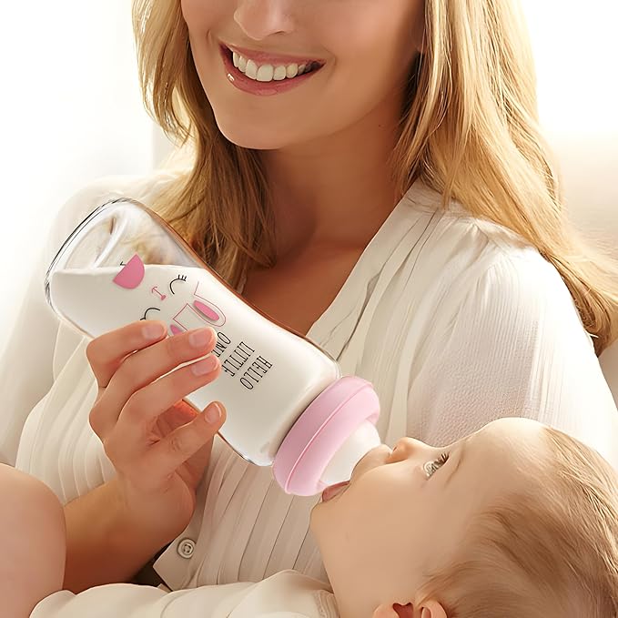 YOHKOH Natural Glass Baby Bottle with Natural Response Nipple, Newborn Anti-Colic Baby Bottles, Wide Neck Mushroom Cap Baby Bottle, Clear (8.8ounce (Pack of 2), Red1)